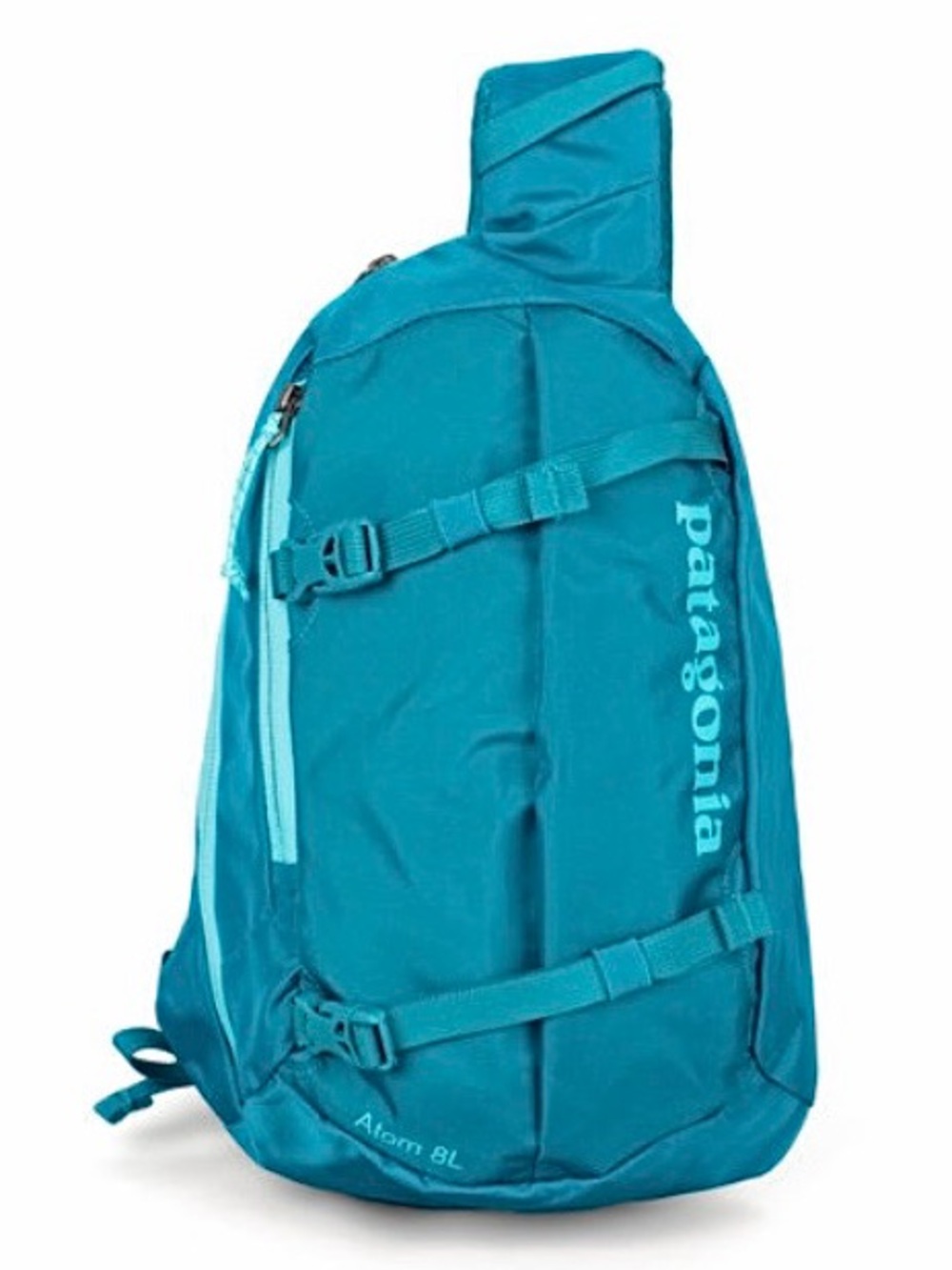 Patagonia Teal Spell Out Atom Sling Backpack 8L Like New DWR Water Repellent